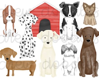 Watercolor Dogs Digital Clip Art Set- No Outline- Instant Download