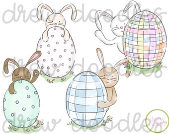 Watercolor Easter Rabbit Bunny and Eggs Digital Clip Art Set- Instant Download