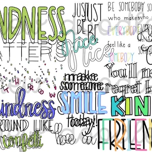 Kindness Doodles Digital Clip Art Set- Color and Black Line COMBO- Instant Download