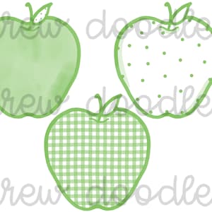 Watercolor Green Gingham, Bitty Dot Apples Digital Clip Art Set- Instant Download