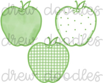 Watercolor Green Gingham, Bitty Dot Apples Digital Clip Art Set- Instant Download