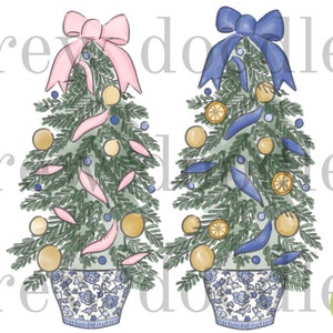 Aquarel Chinoiserie kerstbomen-digitale clip art set-Instant Download