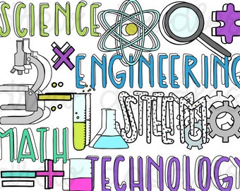 STEM Doodles Digital Clip Art Set- Color and Black Line COMBO- Instant Download