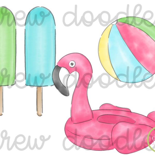 Watercolor Summer Pool Party Digital Clip Art Set- Instant Download