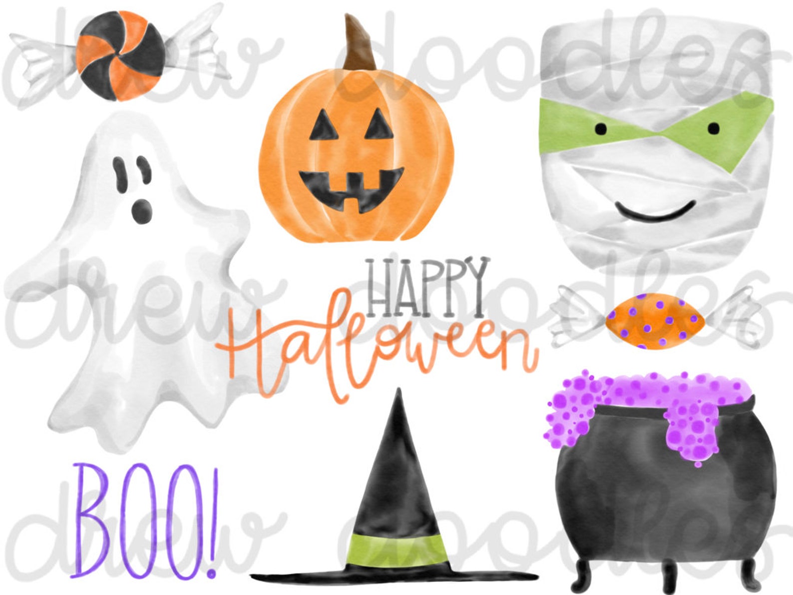 Watercolor Halloween Digital Clip Art Set- Instant Download - Etsy