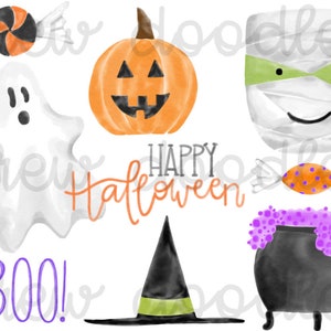 Watercolor Halloween Digital Clip Art Set- Instant Download