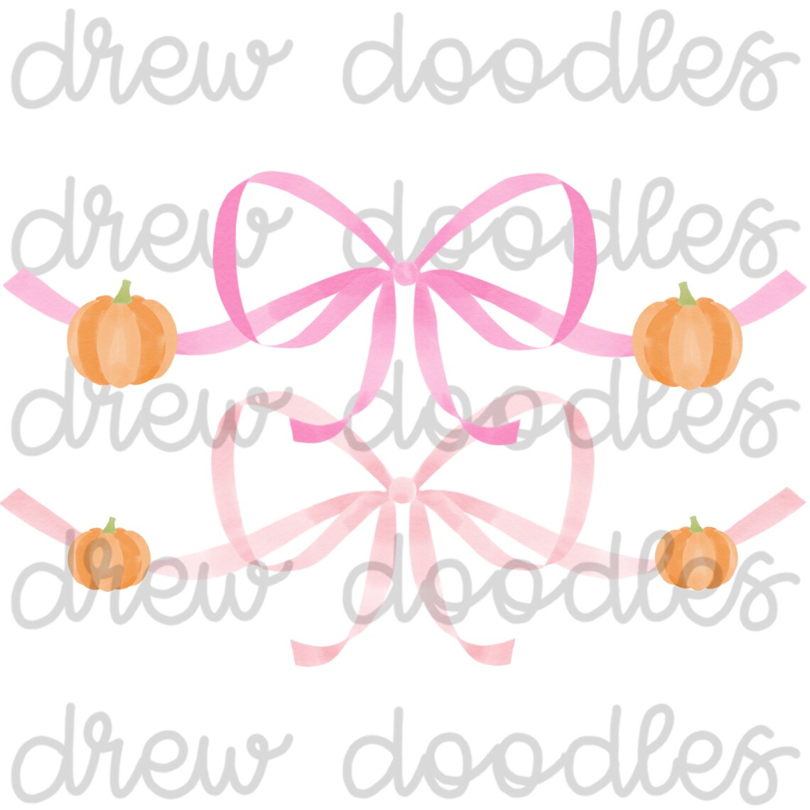 Watercolor Pink Bows With Pumpkins Digital Clip Art Set- Instant ...