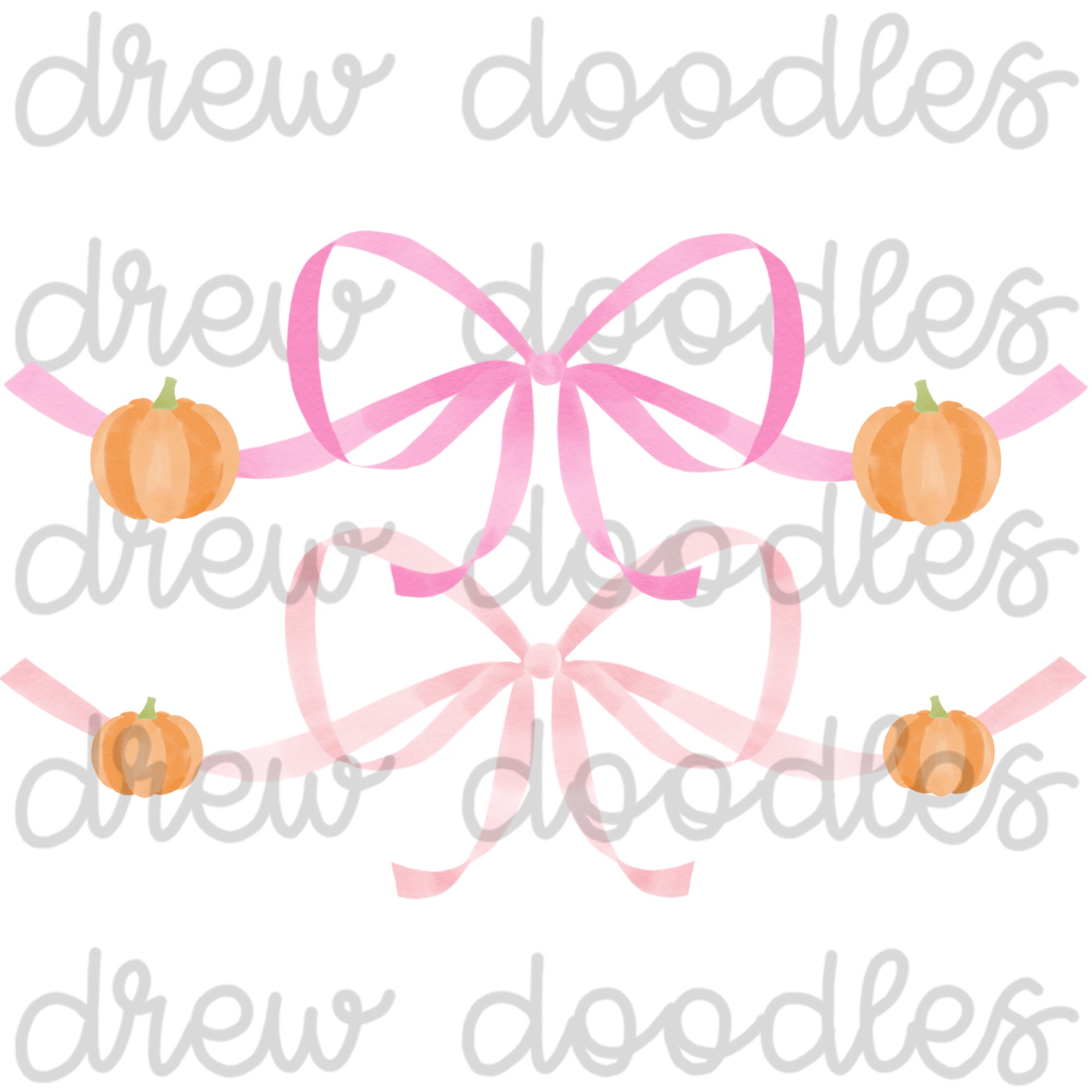 Watercolor Pink Bows With Pumpkins Digital Clip Art Set- Instant ...