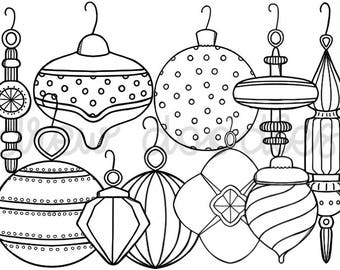 Vintage Ornaments Digital Clip Art Set- Black Line Version- Instant Download