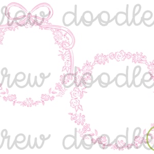 Cadres roses aquarelle cercle floral noeud papillon - Clip Art numérique ensemble - téléchargement immédiat