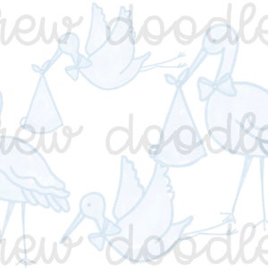 Watercolor Blue Baby Boy Stork Digital Clip Art Set- Instant Download
