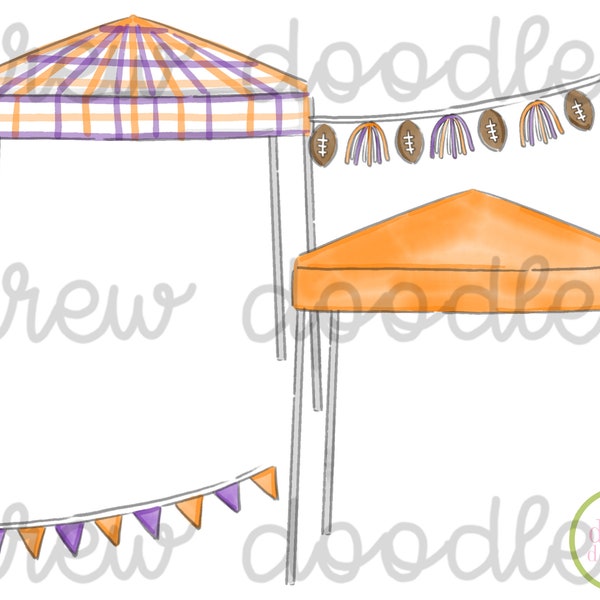 Watercolor Orange Purple Tailgate Tent Digital Clip Art Set- Instant Download