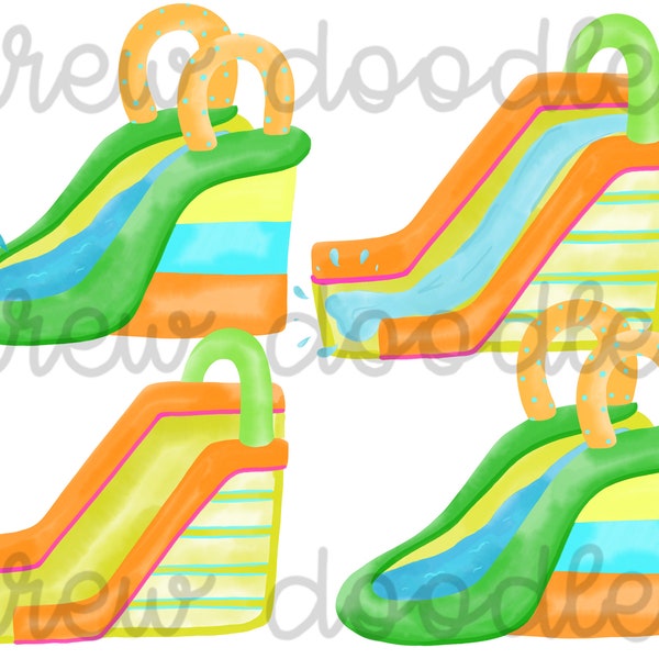 Watercolor Bright Water Slide, Inflatable Slide Digital Clip Art Set- Instant Download