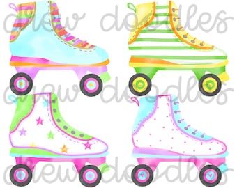 Watercolor Roller Skates Digital Clip Art Set- Instant Download