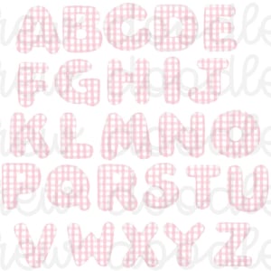 Watercolor Light Pink Gingham Alphabet Digital Clip Art Set- Instant Download