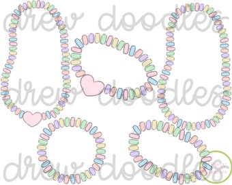 Watercolor Valentine's Day Candy Necklace Bracelet Jewelry Digital Clip Art Set- Instant Download