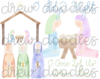 Watercolor Nativity Digital Clip Art Set- Instant Download