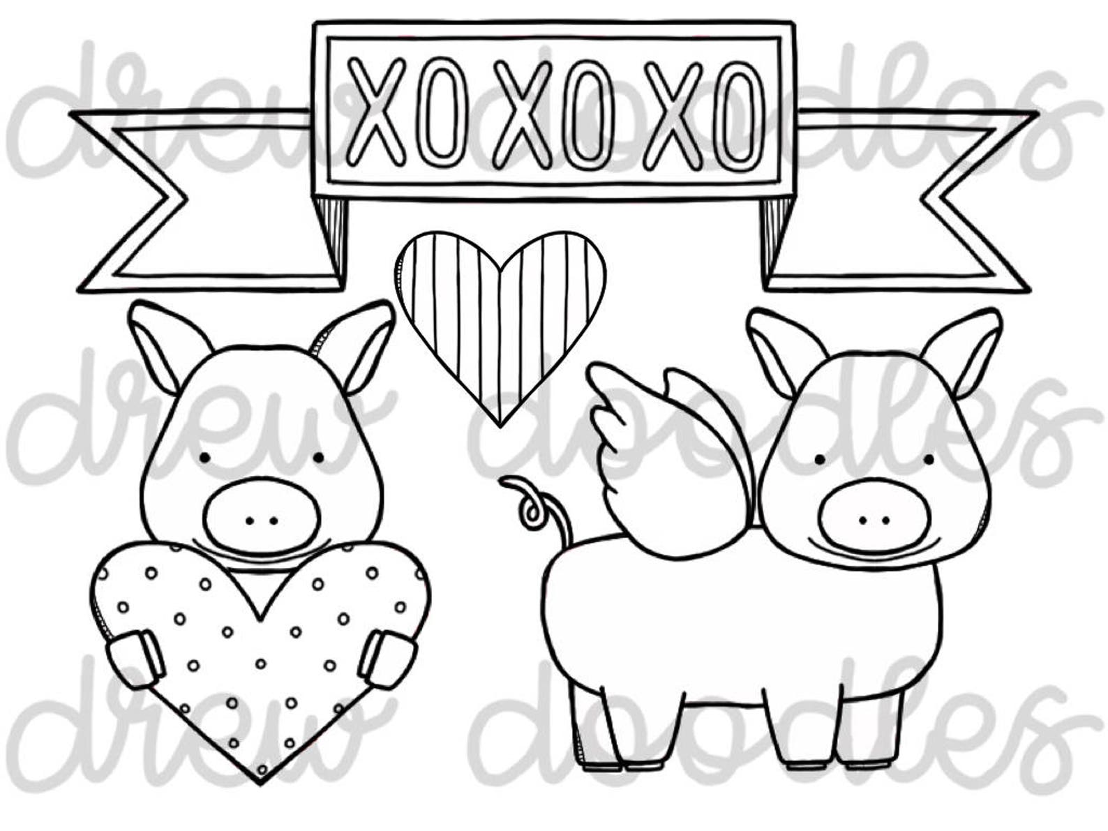 Hogs and Kisses Digital Clip Art Set Black Line Version | Etsy