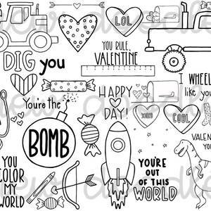 Valentine's Sayings Coloring Page PDF- Girl and Boy Versions- Instant ...
