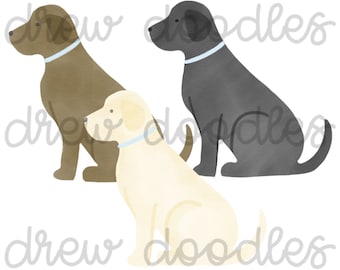 Watercolor Blue Collar Labrador Dog- Digital Clip Art Set- Instant Download
