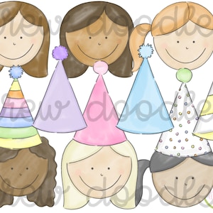 Watercolor Birthday Girls Clip Art: Mix & Match Party Hats (Digital Download)