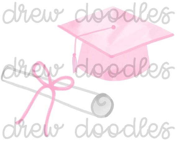 Watercolor Pink Graduation Cap and Gown 