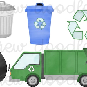 Watercolor Garbage Trash Recycling Digital Clip Art Set- Instant Download