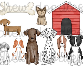 Watercolor Dogs Digital Clip Art Set- Instant Download