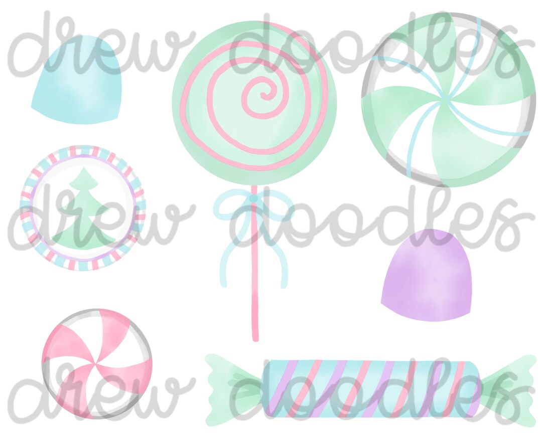 Watercolor Pastel Christmas Candy Digital Clip Art Set Instant Download