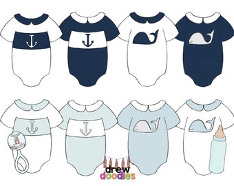 Baby Boy Onesies Digital Clip Art Set- Instant Download