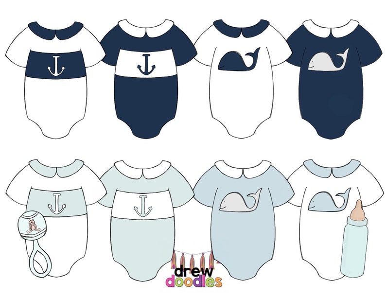 Baby Boy Onesies Digital Clip Art Set Instant Download image 1