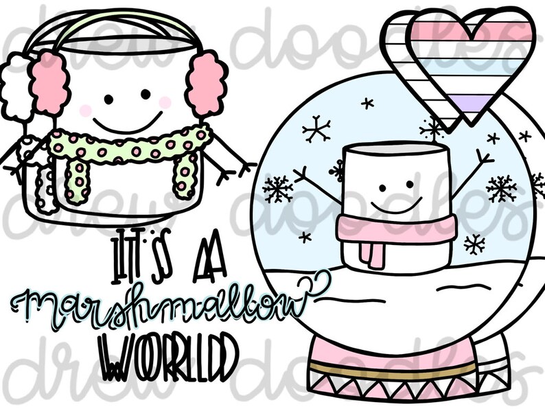 A Marshmallow World Digital Clip Art Set- Color and Black Line COMBO ...
