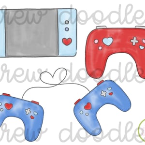 Acuarela San Valentín Videojuegos Digital Clip Art Set- Descarga instantánea