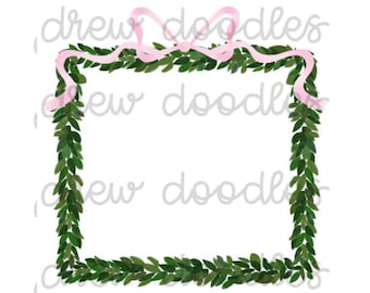 Aquarell Rosa Schleife Buchsbaum Rahmen - Digital Clip Art Set - Instant Download