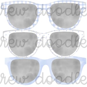 Aquarell blau Bitty Dot Gingham Sonnenbrillen Digital Clip Art Set - Instant Download