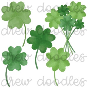 Watercolor St. Patrick&#39;s Shamrock Clover Digital Clip Art Set- Instant Download