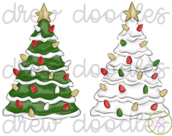 Watercolor Classic Vintage Christmas Trees Digital Clip Art Set- Instant Download