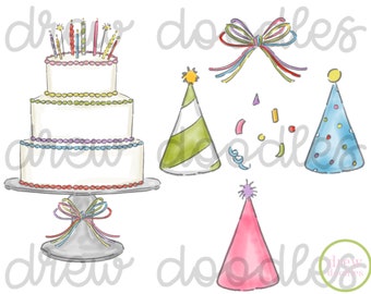 Watercolor Rainbow Birthday Digital Clip Art Set- Instant Download