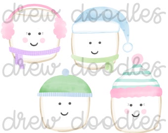 Watercolor Winter Marshmallows Digital Clip Art Set- Instant Download