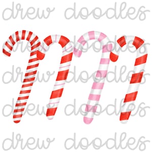 Conjunto de clipart digital de bastões de doces em aquarela vermelha e rosa - download instantâneo