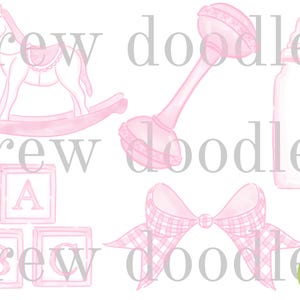 Aquarell rosa Baby Mädchen Toile Stücke digitale Clip Art Set - Instant Download