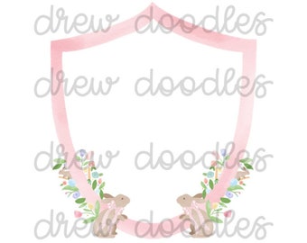 Easter Bunny Rabbit Pink Floral Crest 2 Digital Clip Art Set- Instant Download