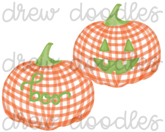 Gingham Pumpkin with Bow Watercolor Printable PNG