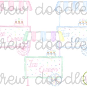 Watercolor Pastel Ice Cream Carts Digital Clip Art Set- Instant Download
