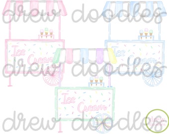 Watercolor Pastel Ice Cream Carts Digital Clip Art Set- Instant Download