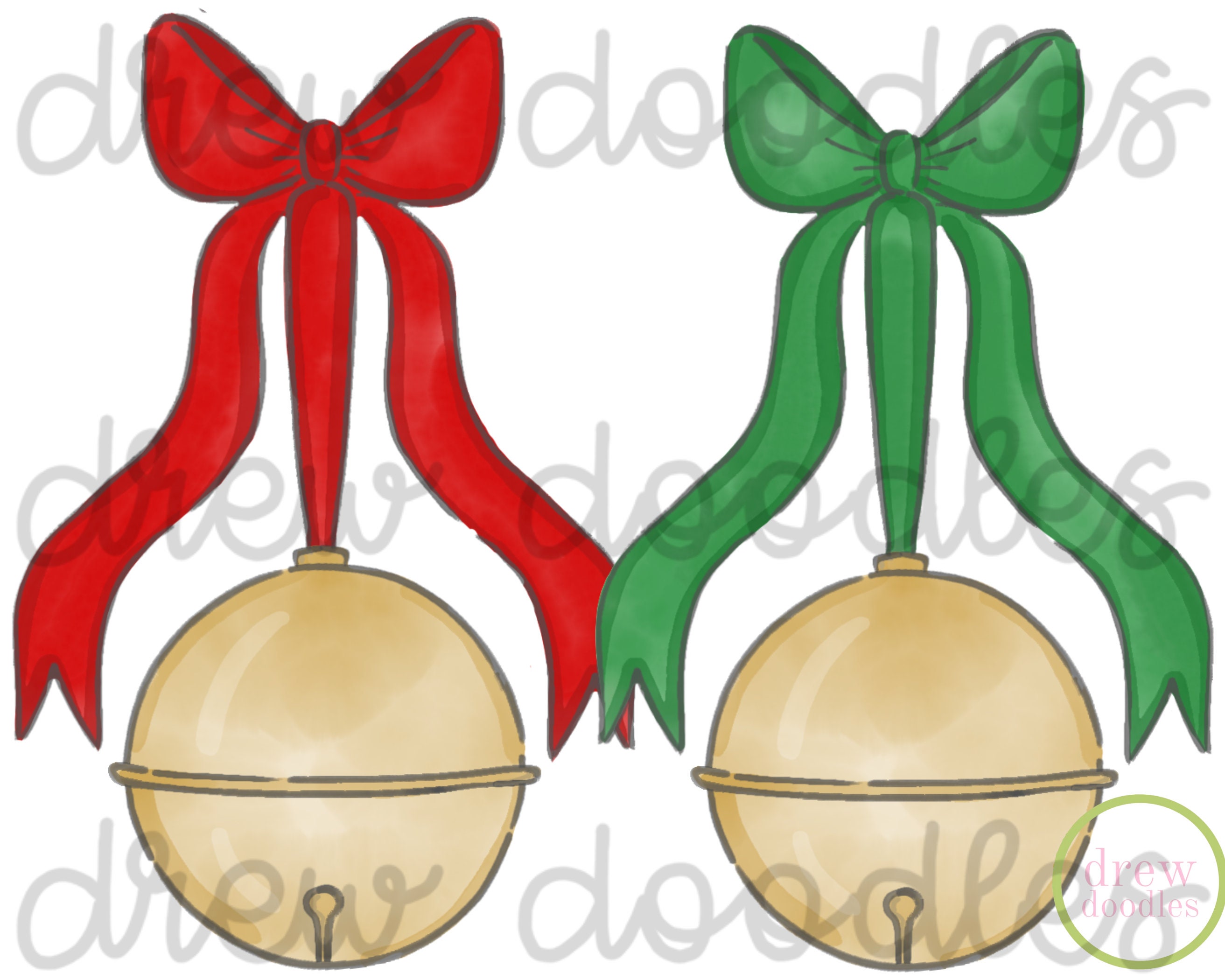 Watercolor Christmas Bells- Digital Clip Art Set- Instant Download - Etsy, image size:2625x2100