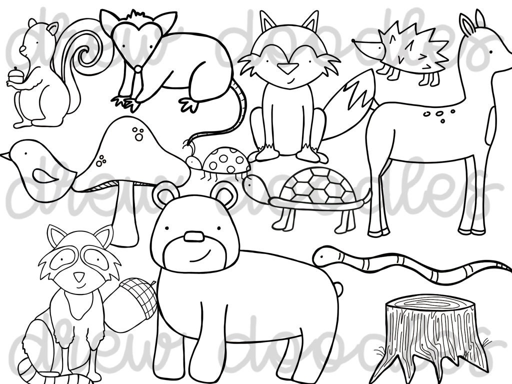 Forest Animals Digital Clip Art Set Black Line Version - Etsy Forest Animals Digital Clip Art Set Black Line Version - Etsy