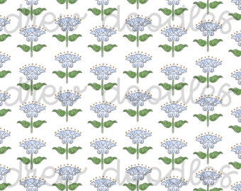 Aquarela Azul Floral Bloco Padrão de Impressão Papéis Digitais Fundos 4x4 7x5 e 5x7 - Download Instantâneo