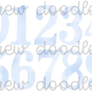 Watercolor Light Blue Numbers 0-9 Digital Clip Art Set- Instant Download