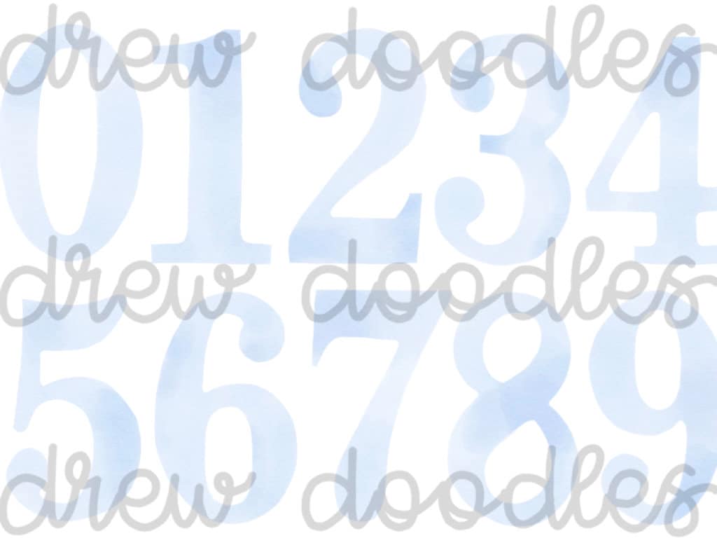 Watercolor Light Blue Numbers 0-9 Digital Clip Art Set- Instant ...